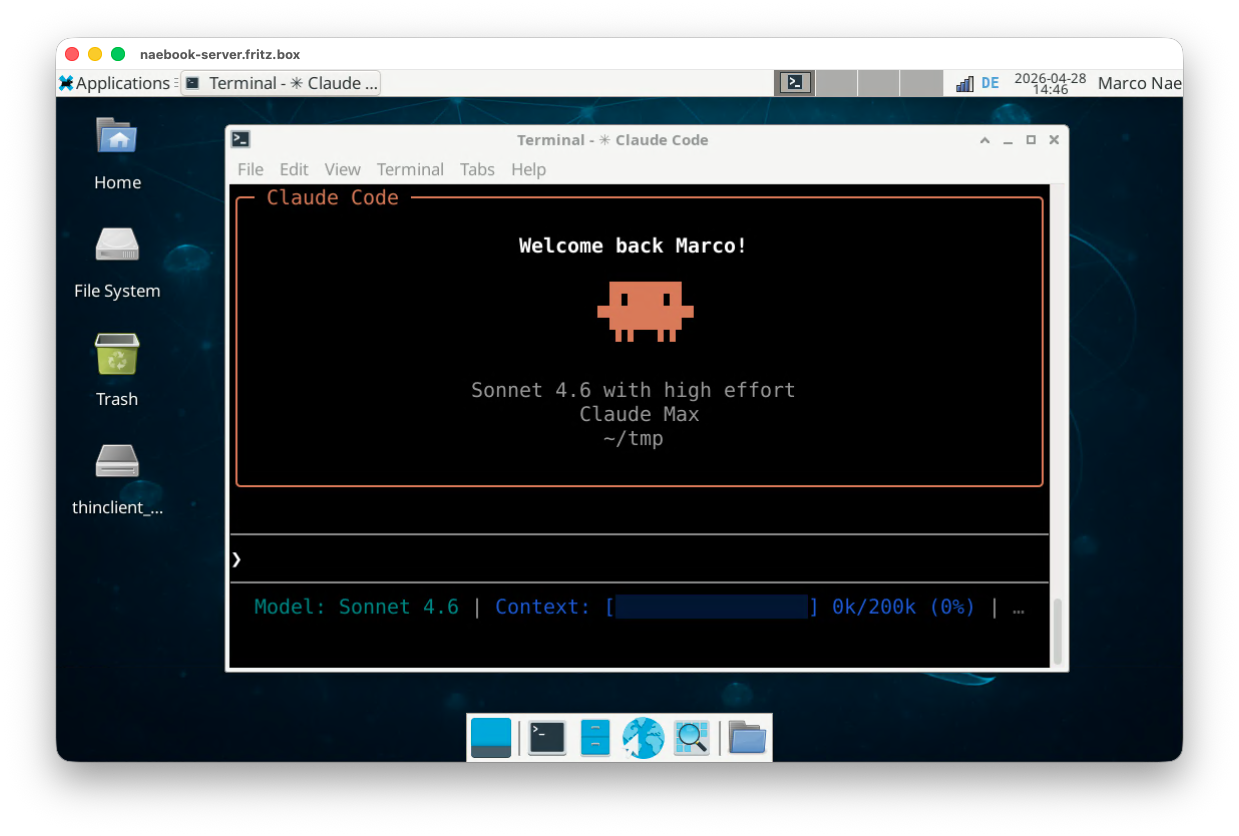 Logging into Claude Code on Firefox in XFCE.